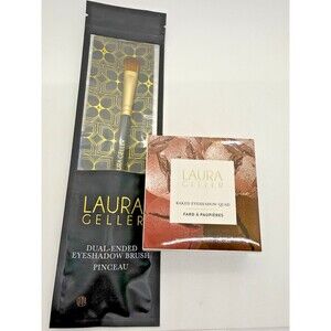 LAURA GELLER Baked Eyeshadow Quad Palette Pink Buttercream, Dual-Ended Brush New